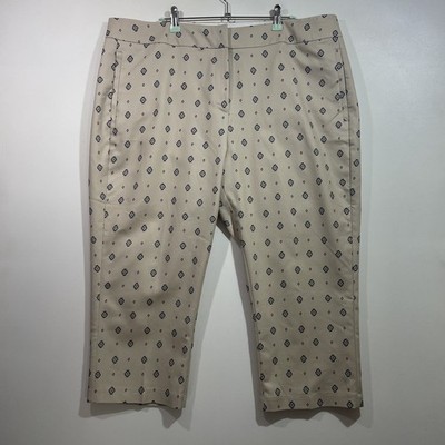 M&S Collection Capri Trousers UK 20 Cropped Stone Black Diamond Geometric Print