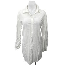 NEW H&M L.O.G.G Womens White Linen Long Sleeve Button Up Shirt Mini Dress Size 6