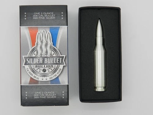 2 oz .999 Fine Silver Bullet .308 Caliber Pure Silver Bullion