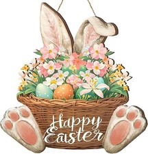 Easter Front Door Hanging Decor Wreath with Bunny  Spring Flowers, Seasonal Eas