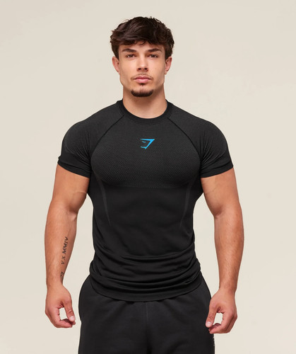 T-shirt Manica Lunga Gymshark Onyx 5.0 Seamless – Nero/grigio Onice, Taglia S, Uomo - 2