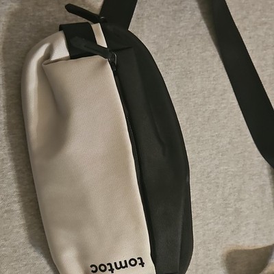 tomtoc Small Crossbody Sling Bag, Black/Ivory, Zip Closure, Adjustable Strap