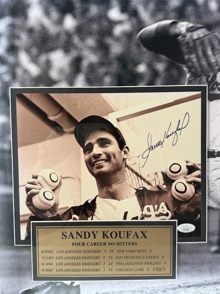 Sandy Koufax Autographed 8x10 w/ 4 Career No Hitters plaque in LED Shadowbox JSA - Image 2 of 4