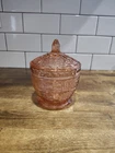 Depression Pink Glass Candy Dish With Lid Beaded Block Pattern