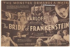 BRIDE OF FRANKENSTEIN Original Vintage Movie Herald Boris Karloff Elsa Lancheste