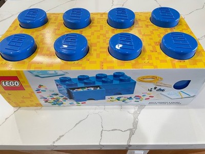 LEGO Brick Drawer, 8 Knobs, 2 Drawers, Stackable Storage Box, Bright Blue