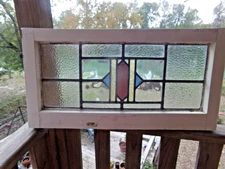 OLD ENGLISH STAINED GLASS WINDOW TRANSOM STYLE VERY DETAILED  26 5/8  X 13 7/8