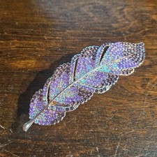 Boutique Beautiful Purple  Clear Rhinestone Gold Mixed Metal Feather Hair Clip