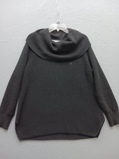 Michael Kors Women L Sweater Gray Cotton Cowl Neck Long Sleeve Waffle Knit