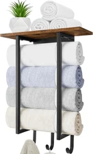 Towel Racks for Bathroom Wall Mounted, Towel Holder with Wooden Shelf and 3 Hook