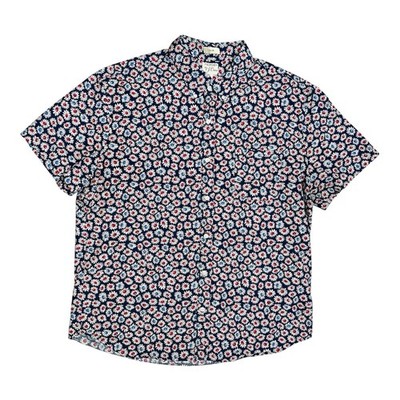 J Crew 100% Organic Cotton Flower Short Sleeve Button Down Collar Men's Shirt XL