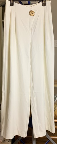Large-Commense Women’s Cream/Winter White Slacks-Assymetrical Waist-Side Inv Zip - Picture 2 of 5
