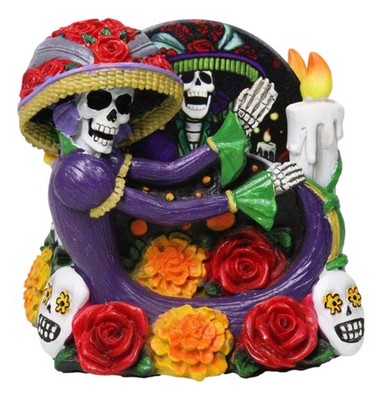 Gothic Sugar Skull Day of The Dead Roses And Flowers Lady Catrina Coaster Set