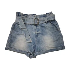 NoBo Paper Bag Denim Jeans Shorts  Belted Women Size S 3-5 Light Wash