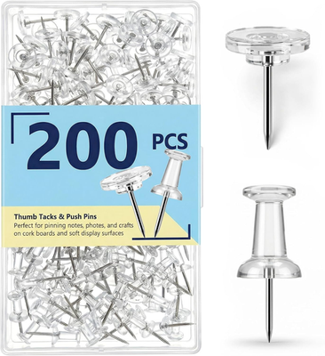 #ad 200Pcs Push Pins Thumb Tacks: Push Pin for Bulletin Board Cork Board Clear Pla $6.83
