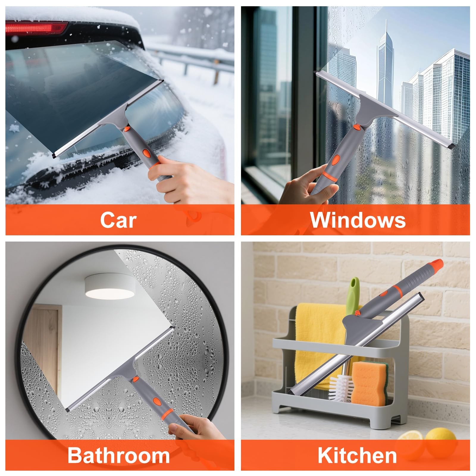 Shower Squeegee for Glass Doors All-Purpose Anti-Slip Window with 2 Blades