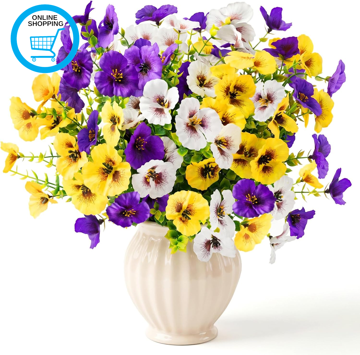 12 Bundles Artificial Fake Pansy Flowers Outdoor-Plastic Fake Flowers UV Resista