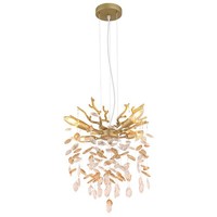 Pendelleuchte HäNgeleuchte Deckenlampe Goldfarben Matt Glaskristalle H 120 Cm