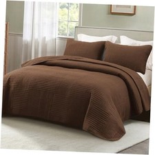 Ultra Soft Queen Quilt Bedding Set, Lightweight Full/Queen 96"x90" Brown