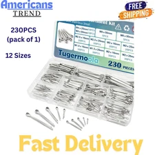 230pcs Cotter Pins Assortment Kit 304 Stainless Steel Split Pin.12 Sizes ...