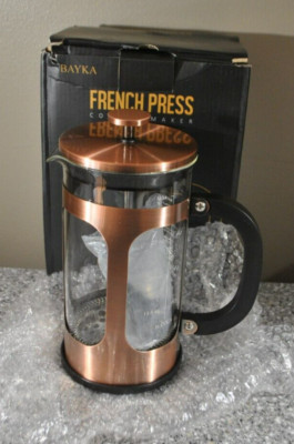 BAYKA French Press Coffee Maker, Classic Copper Glass Large 34oz New