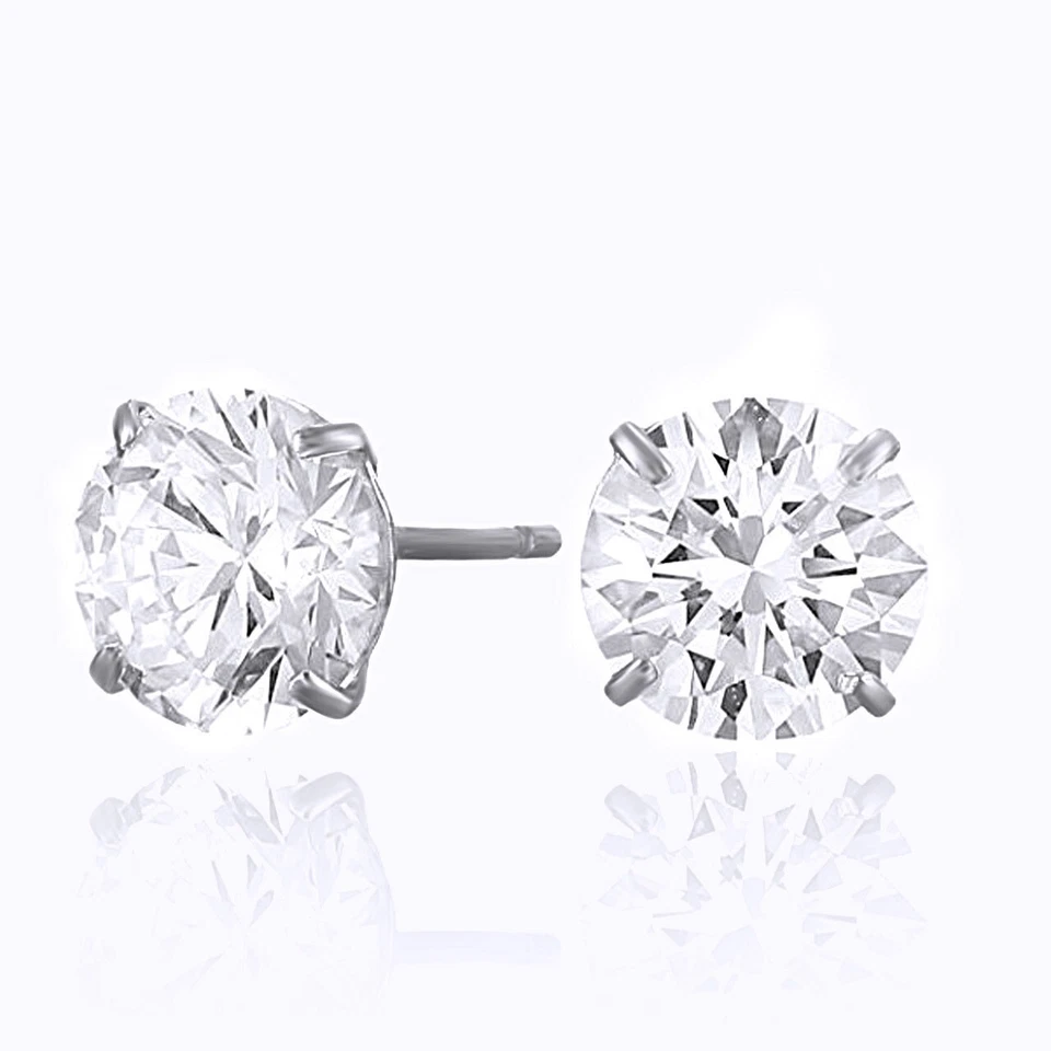 Aretes de topacio blanco simulado de corte redondo de 2,00 quilates enchapados en oro blanco de 14K Foto 4 de 4