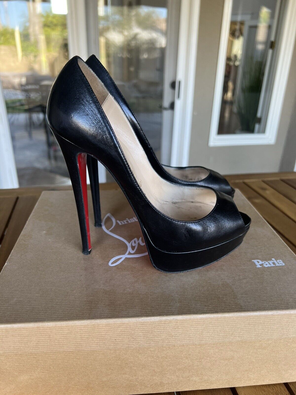 Christian Louboutin Lady Peep Black/Gold Spike Heels : r/louboutins