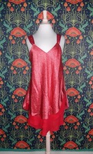 Vintage 90's Y2k Slip Red White Satin Heart Print Chemise Nightie M