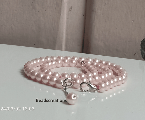 Smooth Pink Pearl Beads Chain Necklace Beaded Pearl Jewelry Gift for Her - Picture 4 of 4