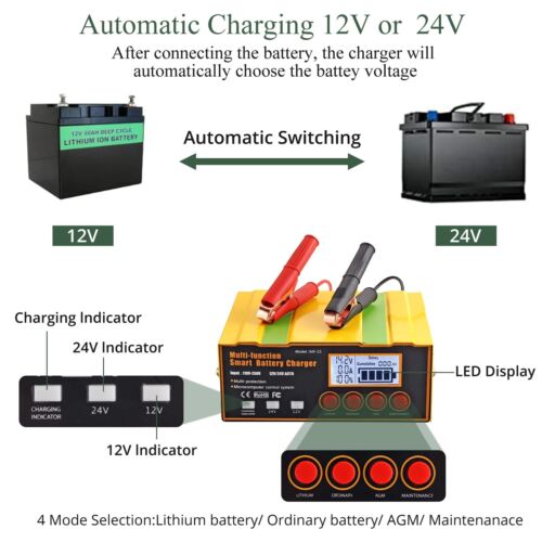 AUTTGINN 12V 24V Battery Charger Manual Battery Charger with LCD Screen 4 Cha... - Picture 3 of 6