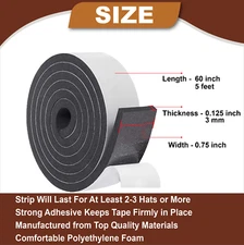 Hat Sizing Tape Roll 5 Feet Hard Hats Size Reducer Foam Filler Cap Band Resizer