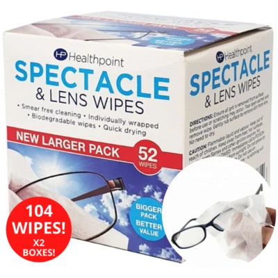 HEALTHPOINT 104 GLASSES WIPES Individually Wrapped Lens Wipes Cameras, Binoculars Phones