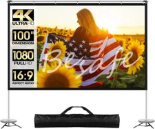 Projector Screen with Stand, 100 Inch Outdoor Movie Screen with Tripods, 16:9 4