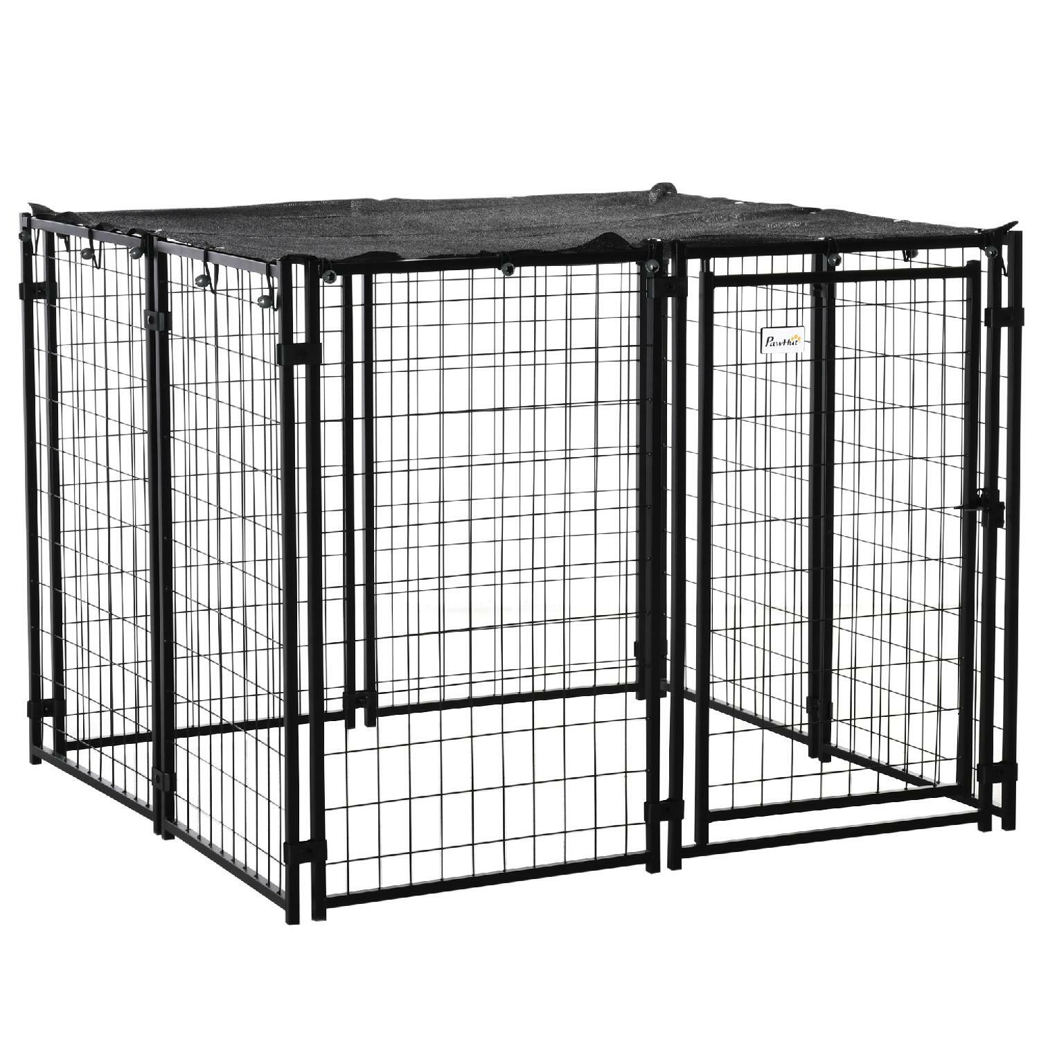 Recinto per Cani DecHome 8 Pannelli 141x141x113cm Nero con Copertura