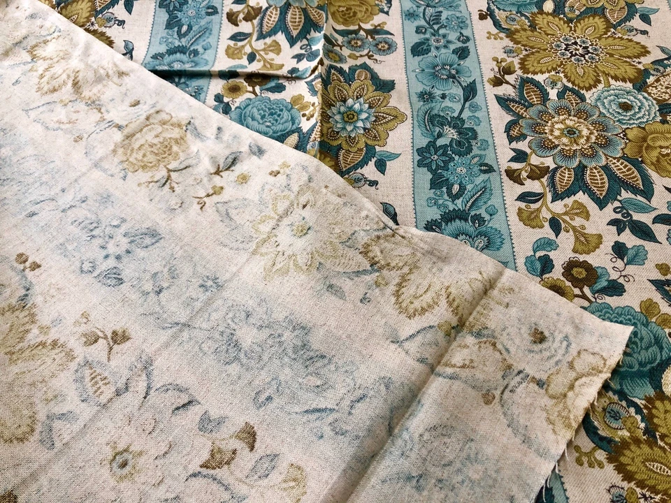 Waverly 20 yardas OLD SAYBROOKE Aqua Floral Mezcla de Lino Tela Decoración del Hogar (OC) Foto 3 de 4