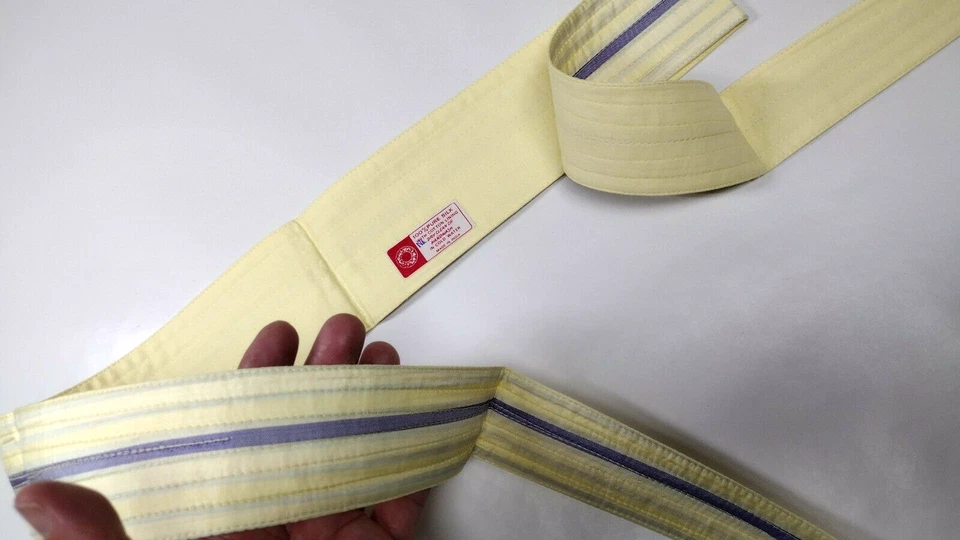 Cinturón Faja Seda Amarillo Vintage Ancho Boho Hippie Rayas Azules Sin Stock Años 70 Foto 4 de 4