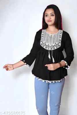 Girls Festive Top Cotton Embroidered Regular Fit Top | Casual Wear Top