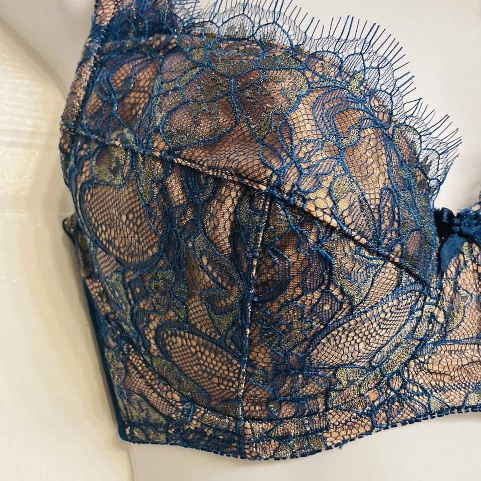 Sujetador Fredrick’s Of Hollywood Voluptuoso Acolchado Push Up 34DD Teal Shine Lace NUEVO Foto 2 de 4