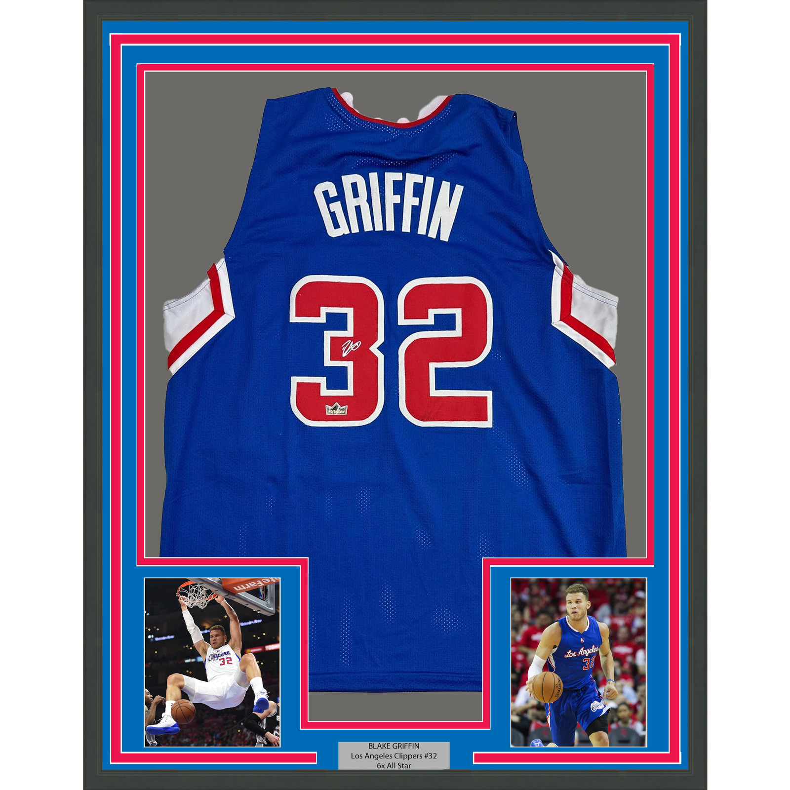 Framed Facsimile Autographed Blake Griffin 35x39 Los Angeles Blue Reprint Jersey
