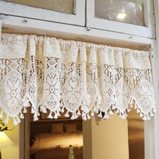 Half Curtain Crochet Tassel Home Short Curtain Cafe Door Window Drape Beige Lace