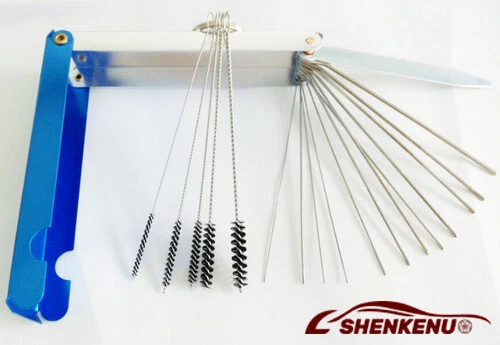 Motorcycle Carburetor Carbon Dirt Jet Remove 18 Cleaning Needles + Brushes Tool - Image 2 of 4