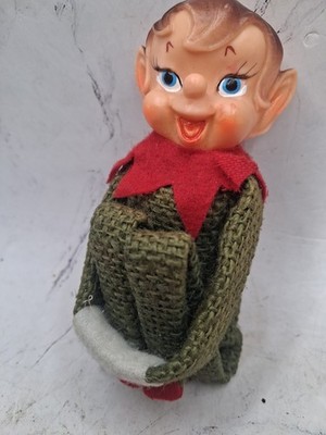  Vintage Rubber Face Christmas Knee Hugger Sitting Pixie Elf Green Burlap No Hat