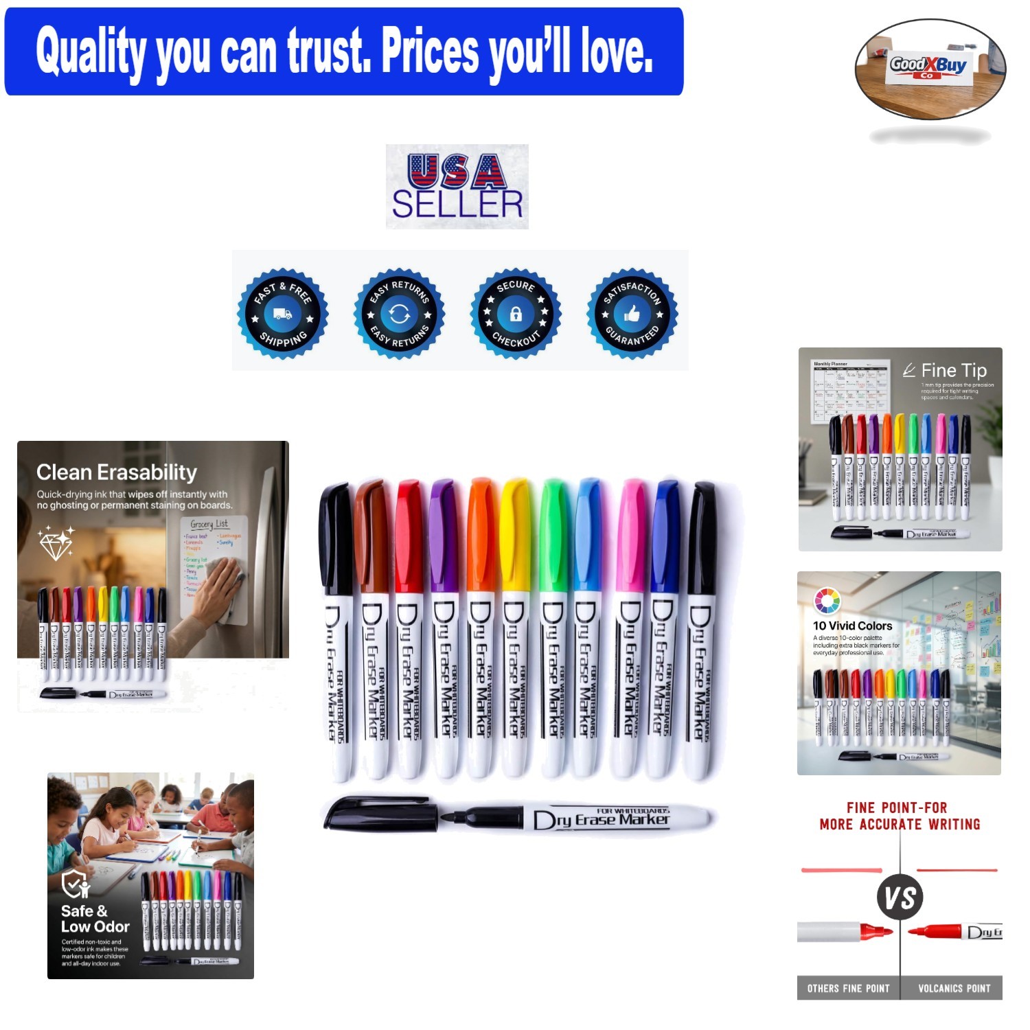 12 Pack Fine Tip Water-based Low Odor Multi-colored