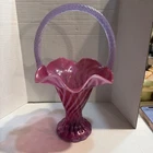 Fenton Cranberry Opalescent Spiral Optic Glass 11” Basket