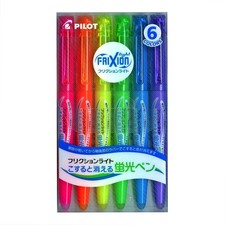 Pilot FriXion Light Erasable Highlighter Pens Set - 6 Colors, Japan Import