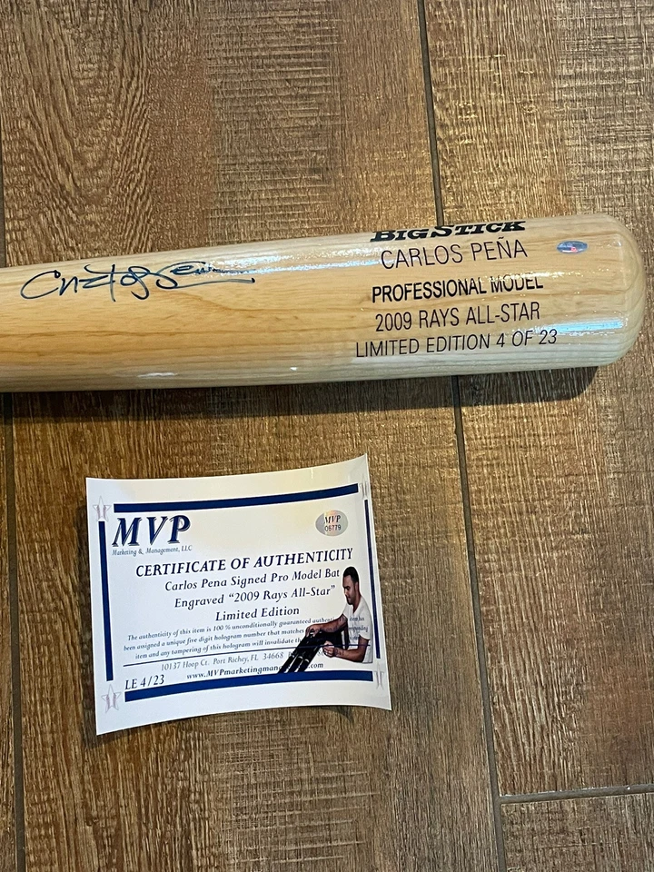Limited 4/23 Carlos Peña Autografiado Rawlings Big Stick Bat Grabado 2009 AS Foto 3 de 4