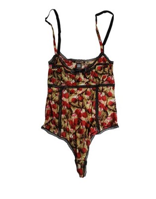Roberto Cavalli Multicolor CherryPrint Lace Bodysuit Women's Underwear