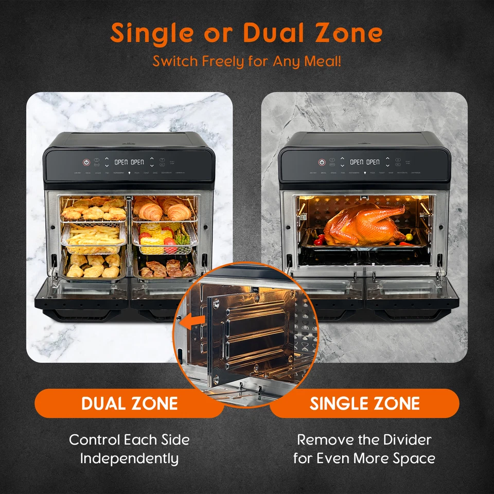 24QT Stainless Steel Dual Zone Air Fryer Oven with Rotisserie - Image 3 of 4