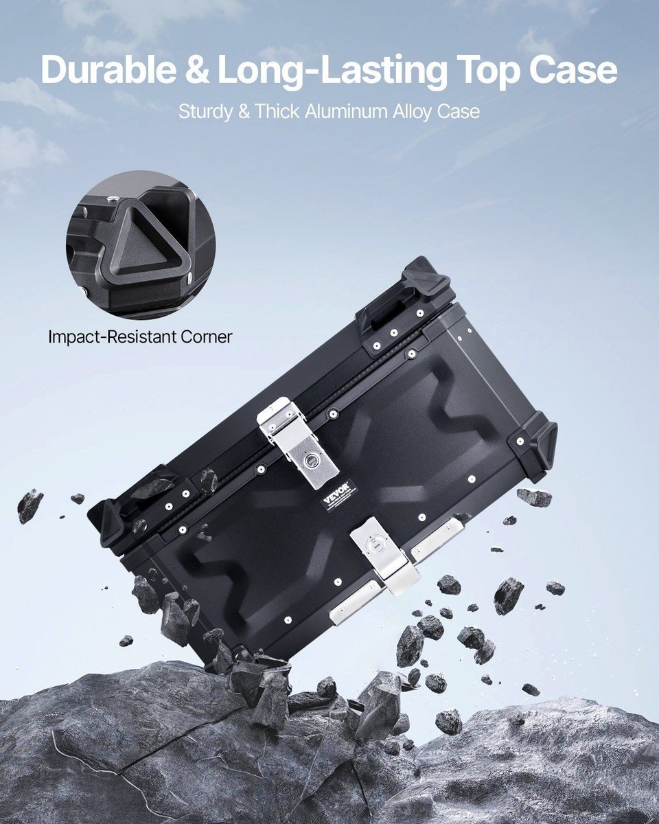 65L Heavy-Duty Motorcycle Top Box, Aluminum Waterproof Case with
