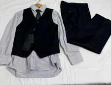 KidsWorld of USA 4Pc Formal Suit Set Boys Sz12 Black Vest Micro-Check Shirt NWT